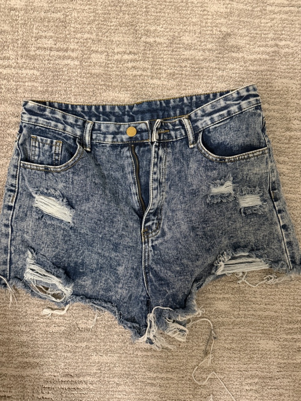 SHEIN Acid Wash Distressed Denim Shorts - Blue